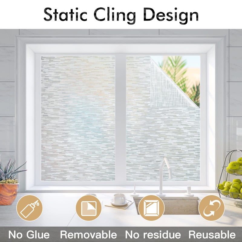 Haton Window Privacy Film, Frosted Glass Static Cling Sun Heat Blocking Window Clings, Frosting Opaque Coverings, Vinyl Removable Stickers Tint for Home Door Office, Non Adhesive 35.4" x 78.7" - Image 4